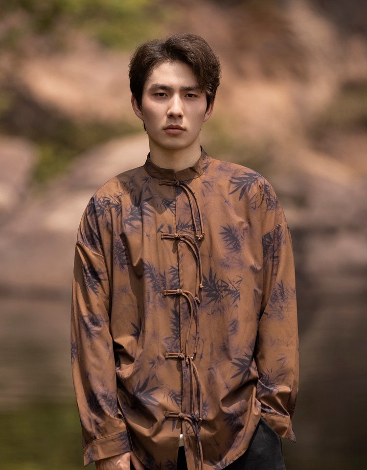 Chinese Style Shirt Retro Men's Long Sleeved Shirt