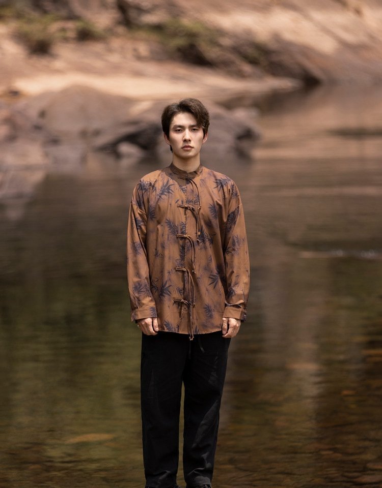 Chinese Style Shirt Retro Men's Long Sleeved Shirt