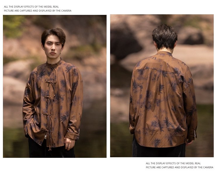Chinese Style Shirt Retro Men's Long Sleeved Shirt