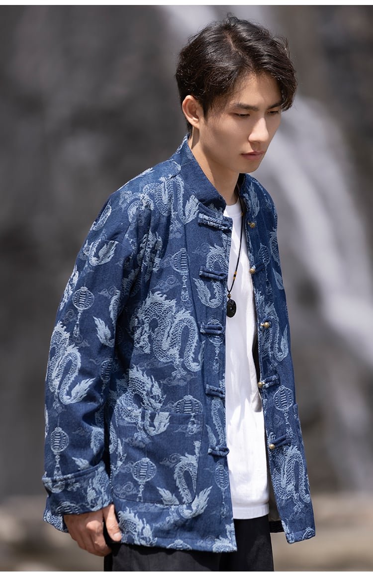 Chinese Style Tang Suit Denim Jacket Men