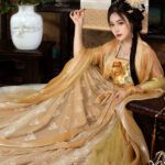 Chinese Tang Dynasty Golden Hanfu Embroidery Qixiong Dress