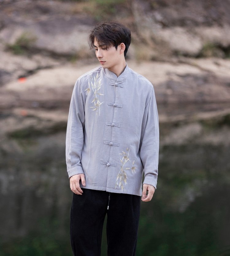 Chinese Tang Style Mens Long Sleeve Shirt