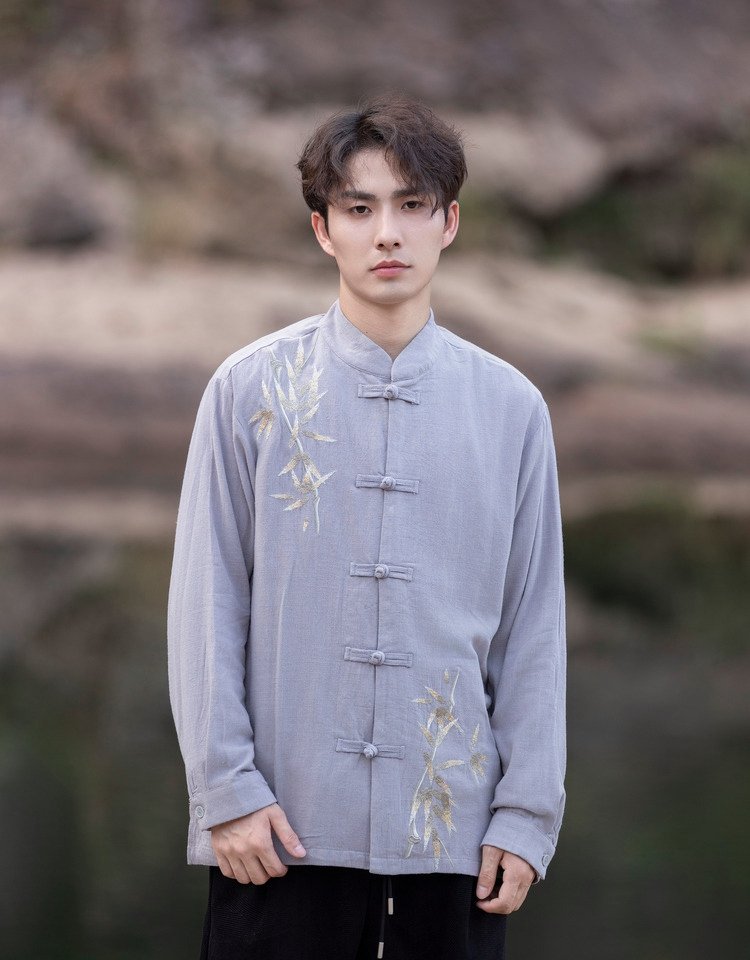 Chinese Tang Style Mens Long Sleeve Shirt