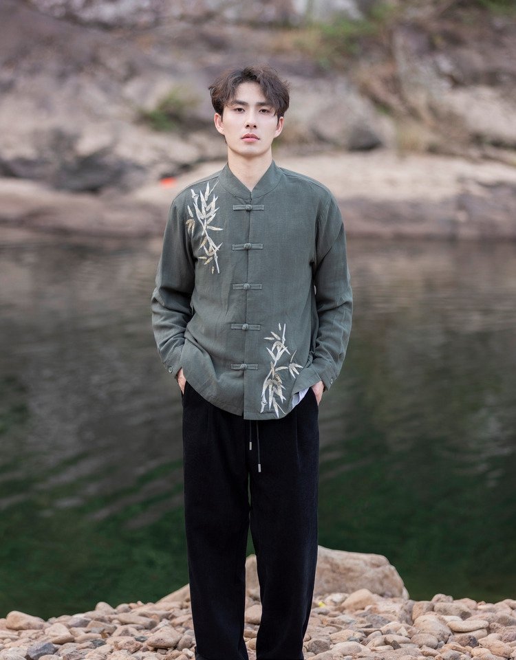 Chinese Tang Style Mens Long Sleeve Shirt