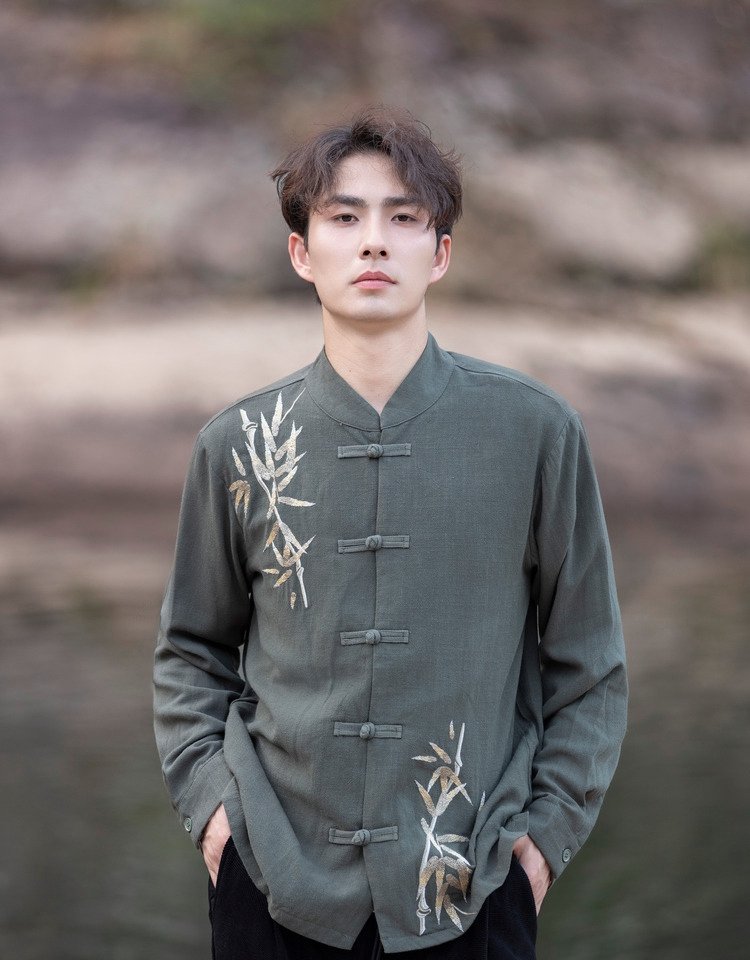 Chinese Tang Style Mens Long Sleeve Shirt