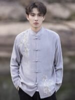 Chinese Tang Style Mens Long Sleeve Shirt - Image 4