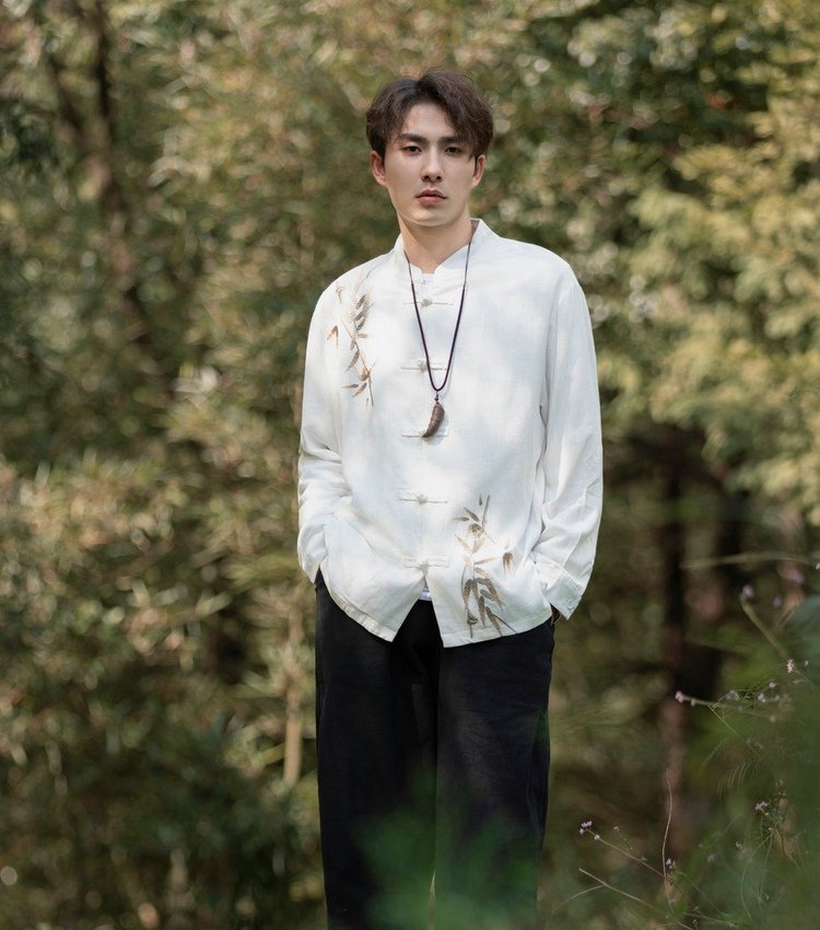 Chinese Tang Style Mens Long Sleeve Shirt
