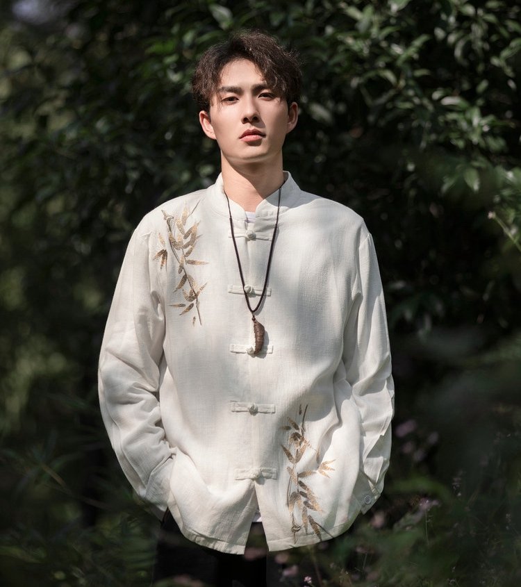 Chinese Tang Style Mens Long Sleeve Shirt