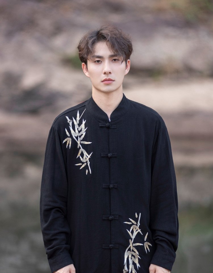 Chinese Tang Style Mens Long Sleeve Shirt