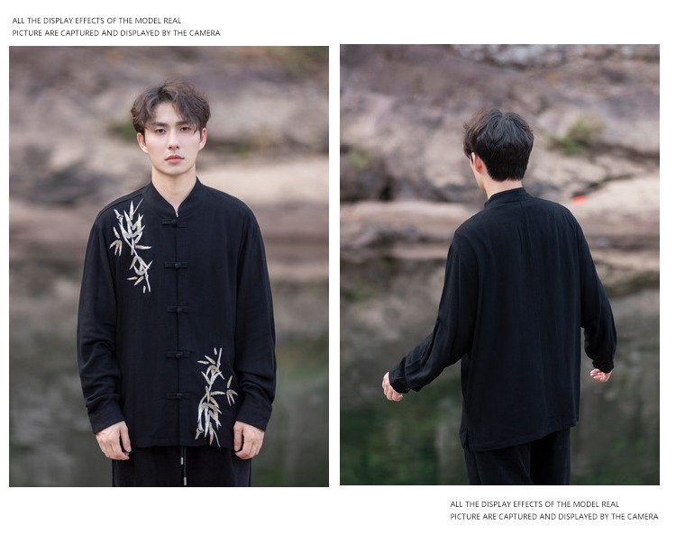 Chinese Tang Style Mens Long Sleeve Shirt