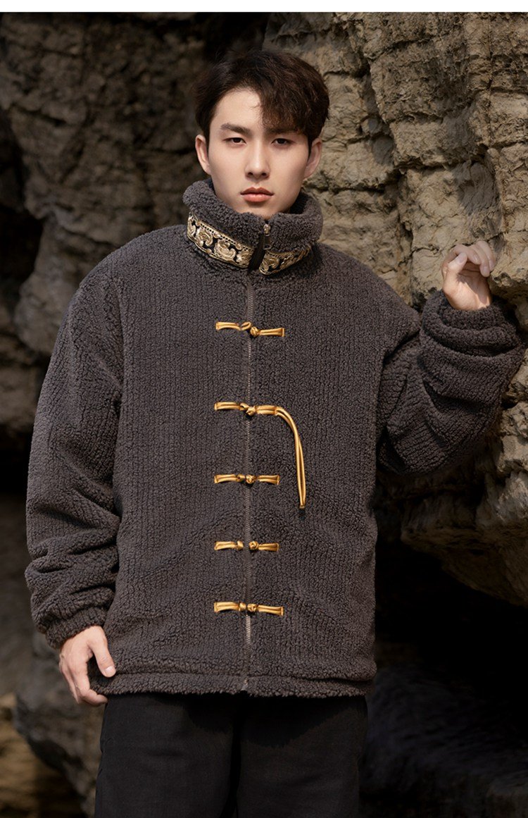 Chinese Tang Style Winter Coat Men Black Cotton Jacket
