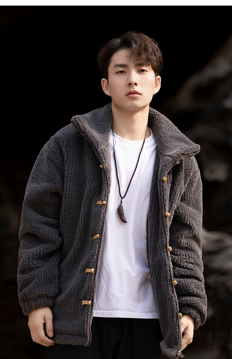Chinese Tang Style Winter Coat Men Black Cotton Jacket