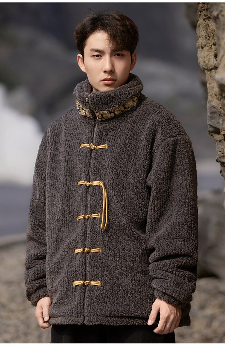 Chinese Tang Style Winter Coat Men Black Cotton Jacket