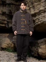 Chinese Tang Style Winter Coat Men Black Cotton Jacket - Image 3