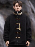 Chinese Tang Style Winter Coat Men Black Cotton Jacket - Image 4