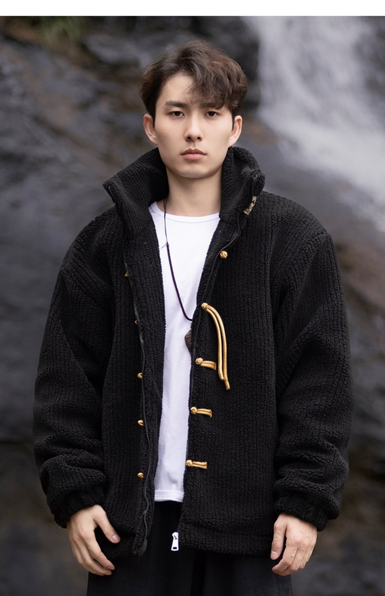 Chinese Tang Style Winter Coat Men Black Cotton Jacket