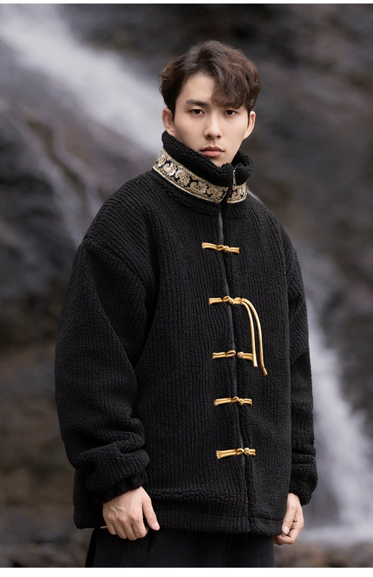 Chinese Tang Style Winter Coat Men Black Cotton Jacket