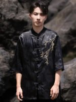 Chinese Tunic Suit Shirt Embroidery Casual Top Men - Image 2