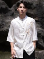 Chinese Tunic Suit Shirt Embroidery Casual Top Men - Image 3