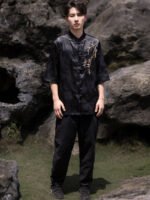Chinese Tunic Suit Shirt Embroidery Casual Top Men - Image 4