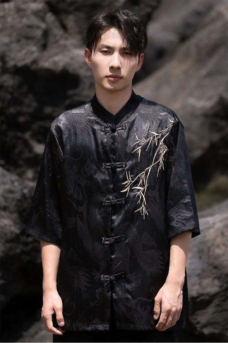Chinese Tunic Suit Shirt Embroidery Casual Top Men