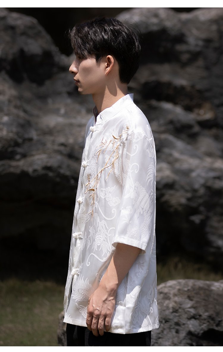 Chinese Tunic Suit Shirt Embroidery Casual Top Men