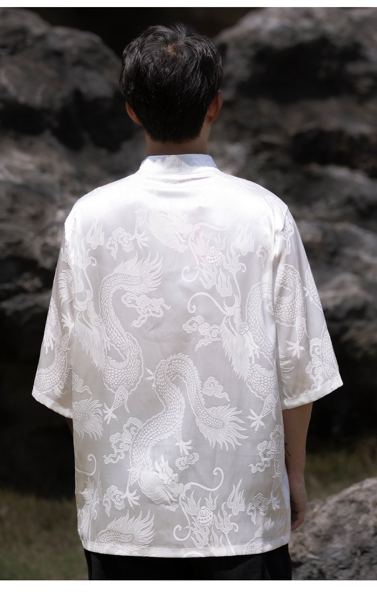 Chinese Tunic Suit Shirt Embroidery Casual Top Men