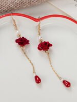Classical Chinese Wedding Hair Pin Red Rose Hair Clip Hair Comb - Image 4