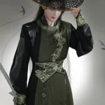 Cool Black Men’s Hanfu Cosplay Round Neck Robe