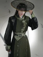 Cool Black Men’s Hanfu Cosplay Round Neck Robe