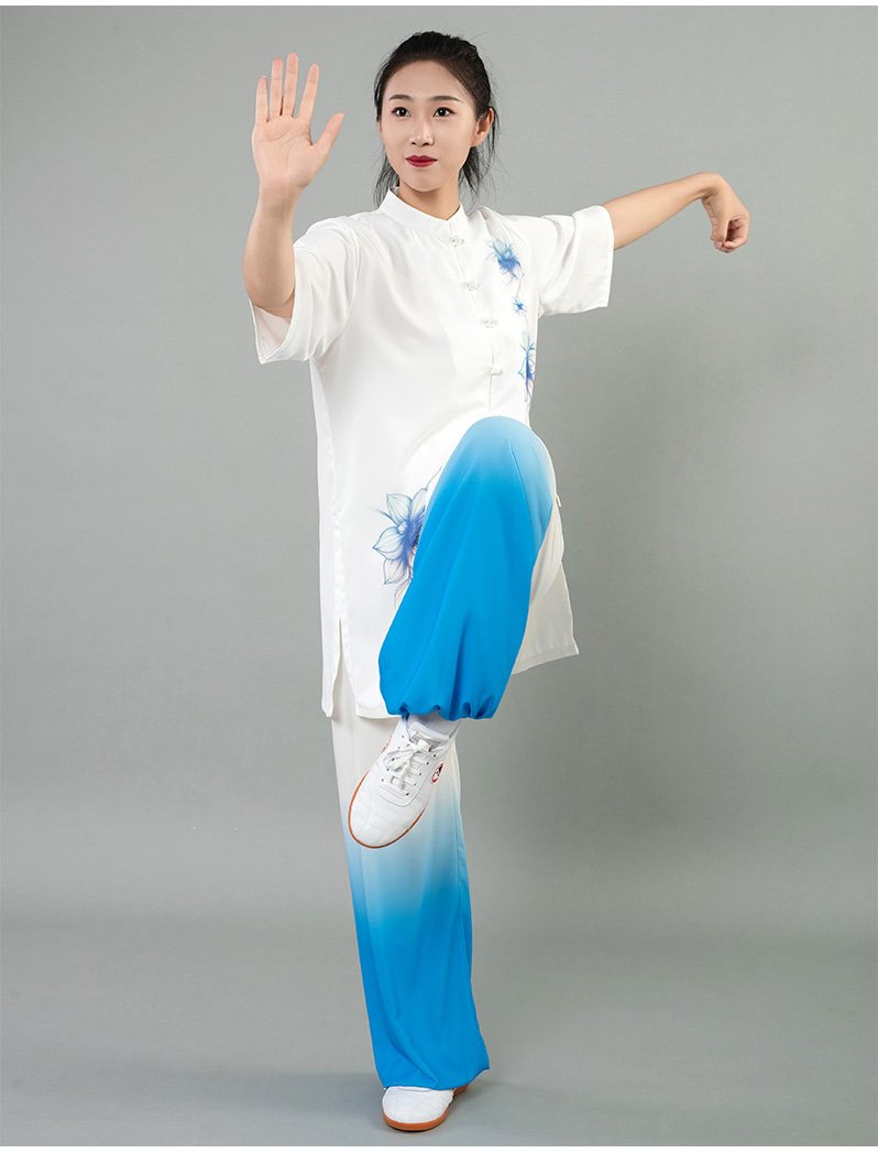 Cool Tai Chi Uniform Summer Printed Silk-Like Outfit