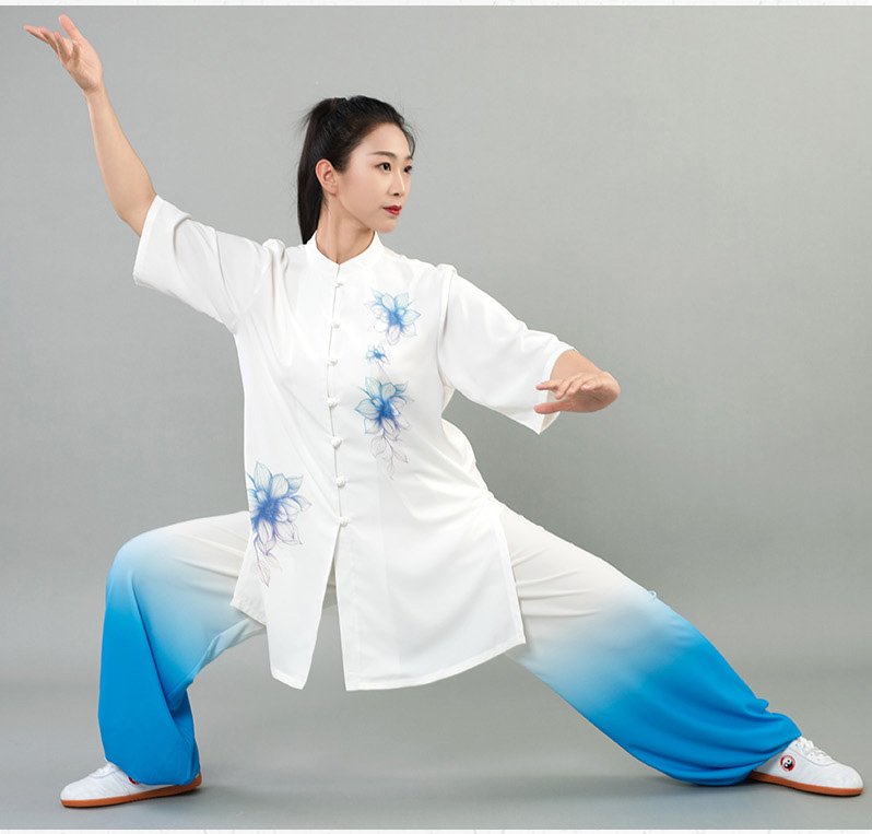 Cool Tai Chi Uniform Summer Printed Silk-Like Outfit