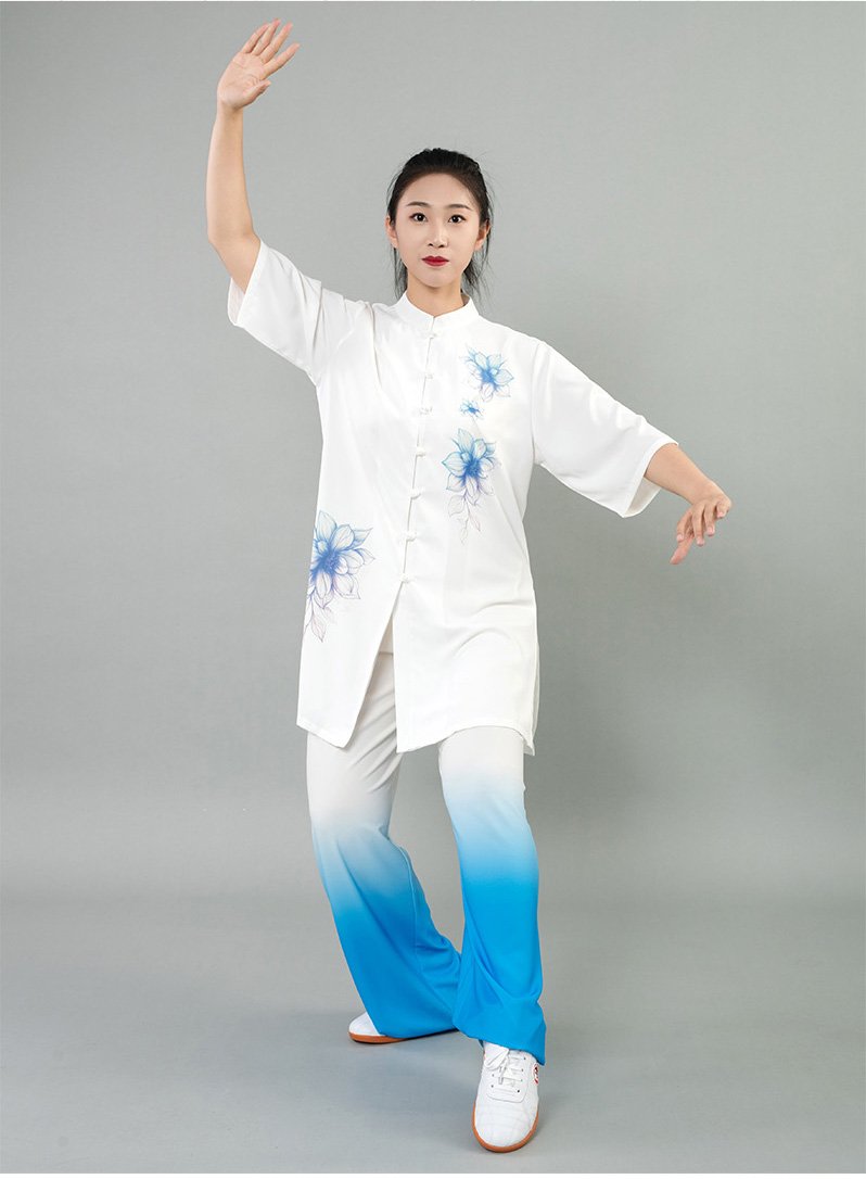 Cool Tai Chi Uniform Summer Printed Silk-Like Outfit