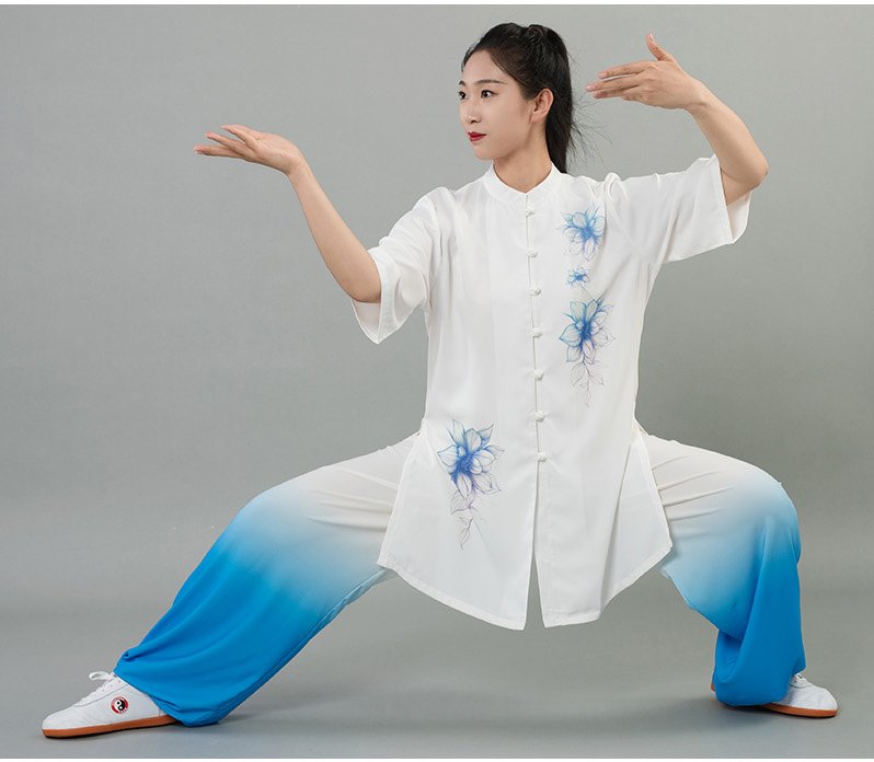 Cool Tai Chi Uniform Summer Printed Silk-Like Outfit
