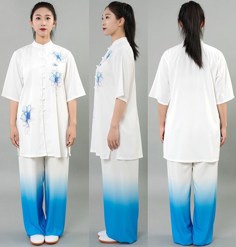 Cool Tai Chi Uniform Summer Printed Silk-Like Outfit