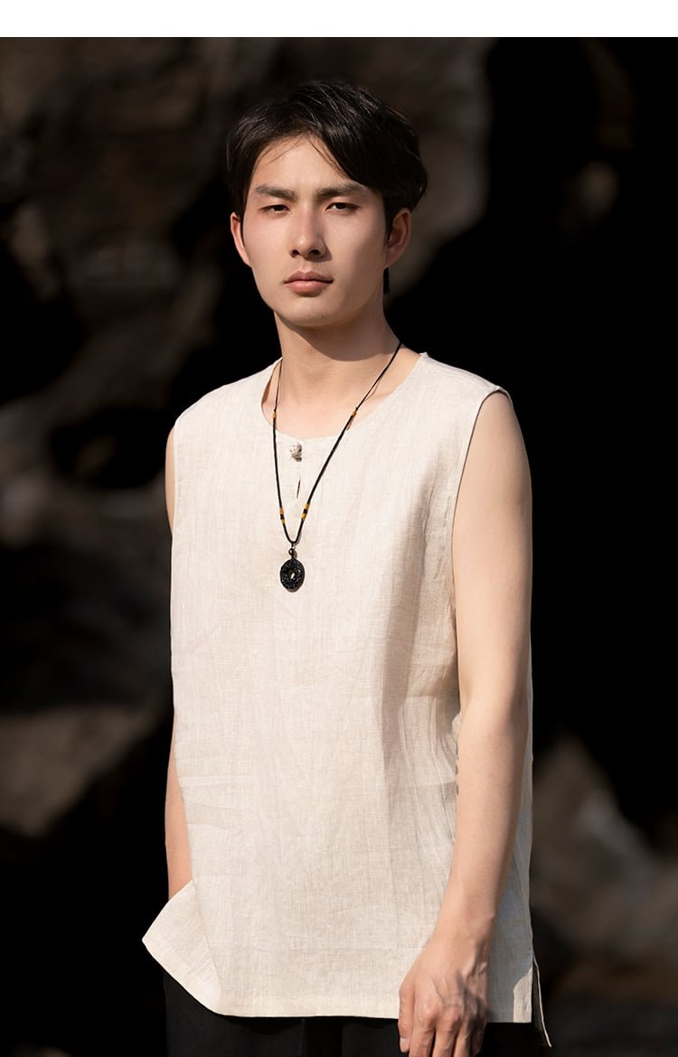 Cotton And Linen Vest For Men Retro Shirt