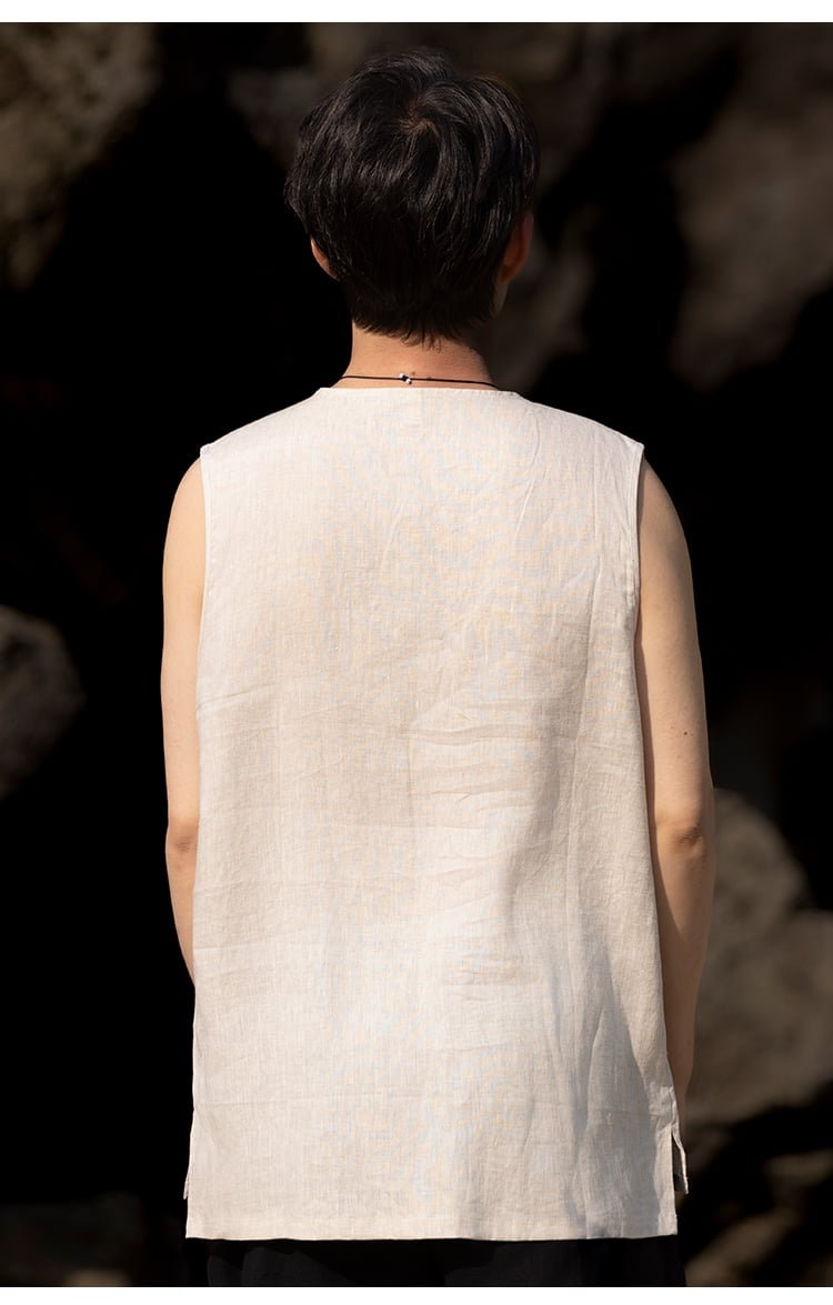 Cotton And Linen Vest For Men Retro Shirt