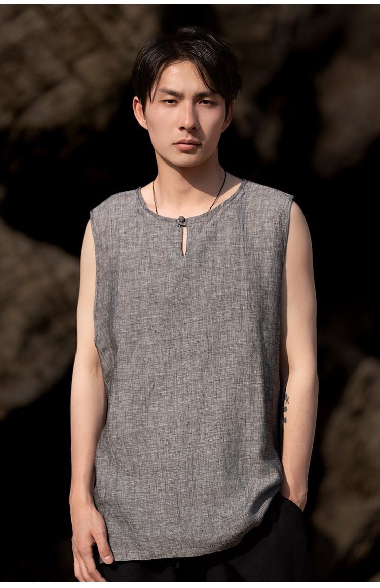 Cotton And Linen Vest For Men Retro Shirt