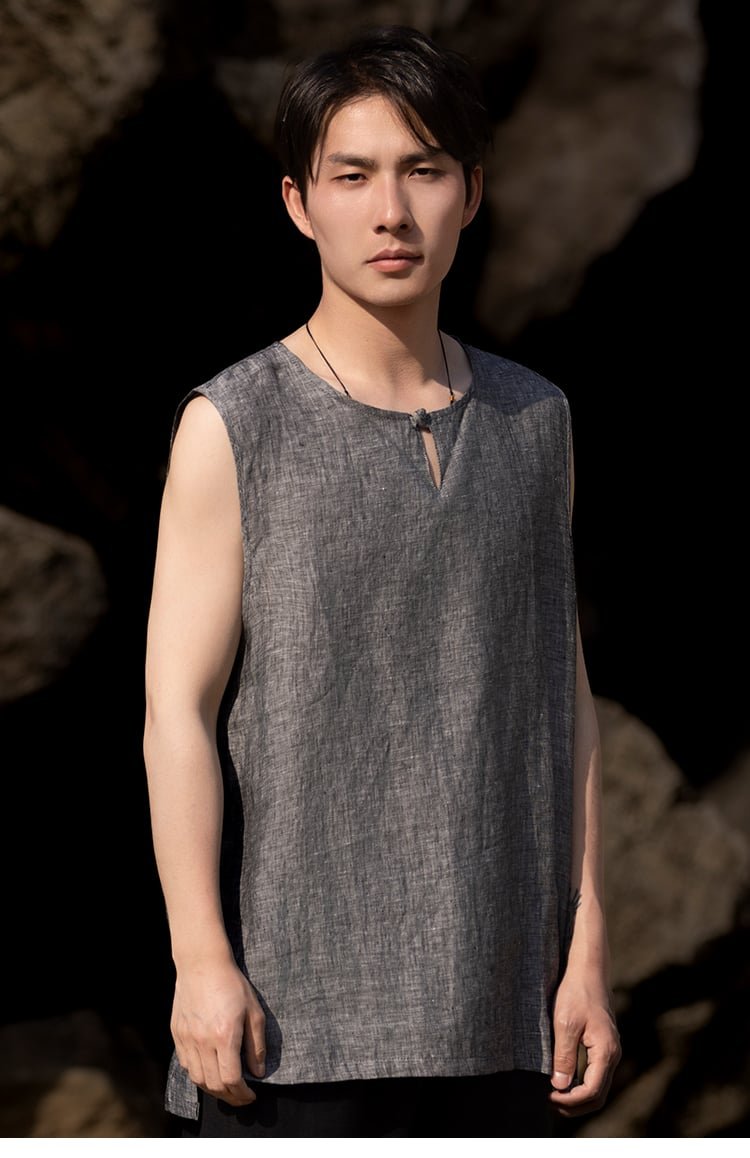 Cotton And Linen Vest For Men Retro Shirt