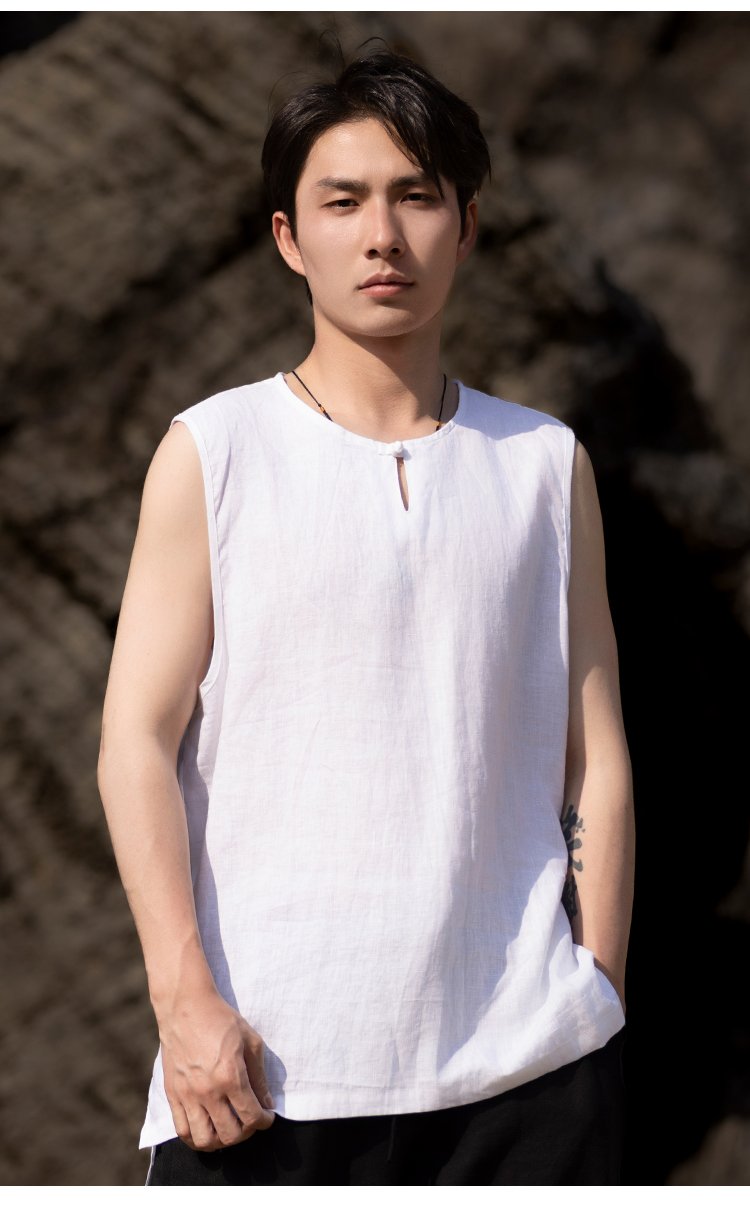 Cotton And Linen Vest For Men Retro Shirt