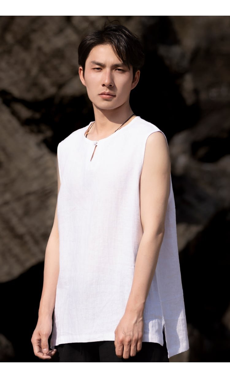 Cotton And Linen Vest For Men Retro Shirt