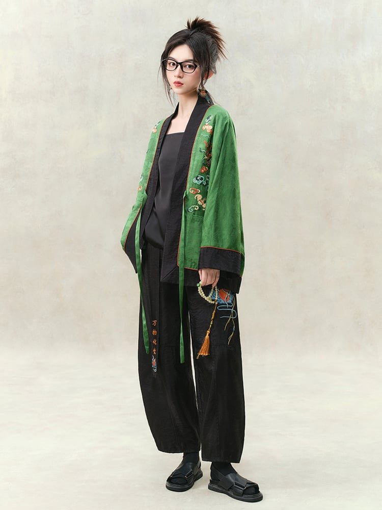 Embroidered Chinese Style Loose Fit Pants