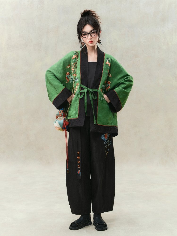 Embroidered Chinese Style Loose Fit Pants