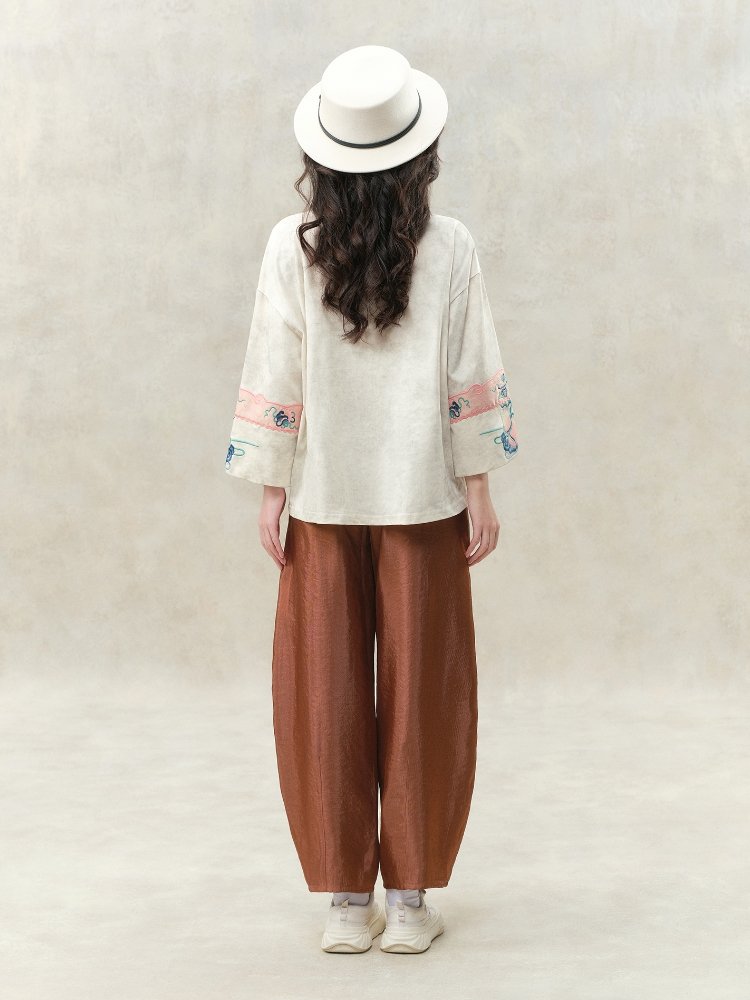 Embroidered Chinese Style Loose Fit Pants