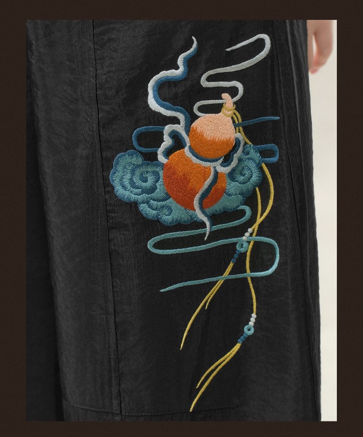 Embroidered Chinese Style Loose Fit Pants