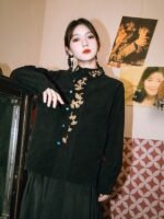 Embroidered Modern Hanfu Shirt Chinese Corduroy Top