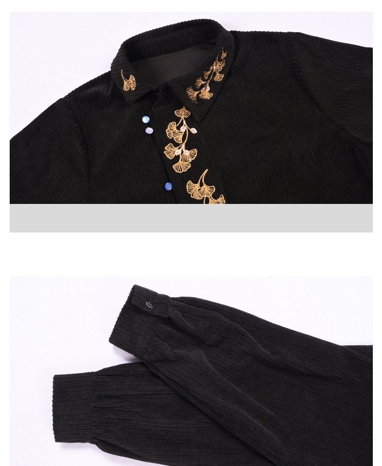 Embroidered Modern Hanfu Shirt Chinese Corduroy Top
