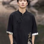 Embroidery Linen T Shirt Men Chinese Tang Style Top