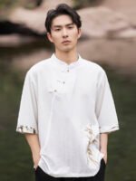 Embroidery Linen T Shirt Men Chinese Tang Style Top - Image 2