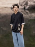 Embroidery Linen T Shirt Men Chinese Tang Style Top - Image 3